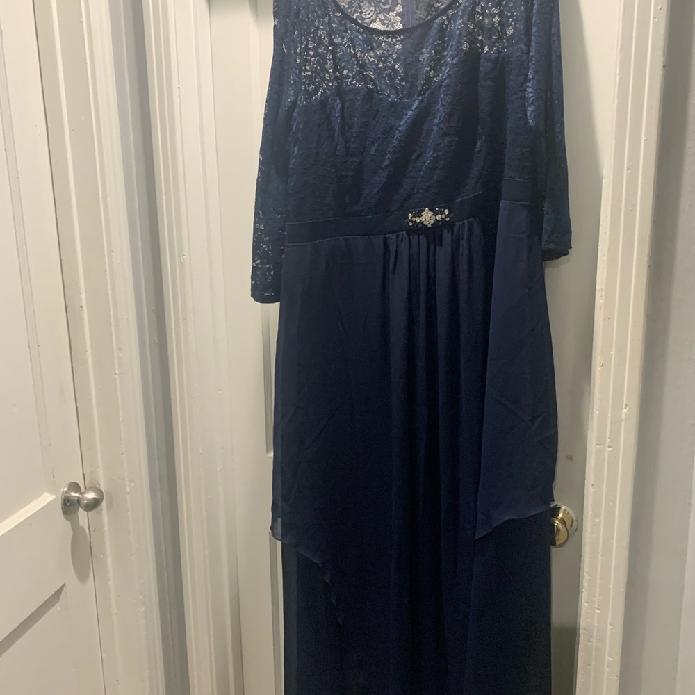 Ladies size 26 Navy Blue Long lace embellished evening dress